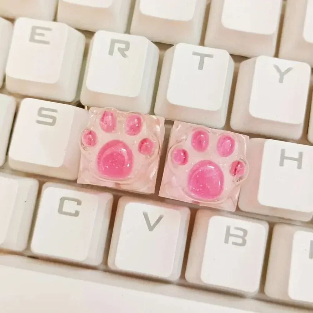 Pink Kitty Paw Translucent Keycap for OEM Mechanical Keyboard with Cross Axis